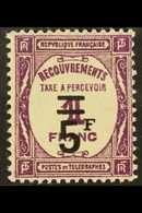 POSTAGE DUE  1929-31 5f On 1f Purple Surcharge (SG D472, Yvert 65), Never Hinged Mint, Fresh. For More Images, Please Vi - Andere & Zonder Classificatie
