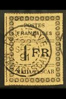 MADAGASCAR  1891 1fr Black On Yellow, Yv 12 Superb Used. For More Images, Please Visit Http://www.sandafayre.com/itemdet - Other & Unclassified