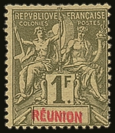 REUNION  1892 1fr Olive With "REUNION" Double Variety, Yvert 44a, Fine Mint. For More Images, Please Visit Http://www.sa - Altri & Non Classificati