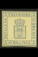 MECKLENBURG-SCHWERIN  1856 5s Blue (Michel 3, SG 4), Fine Mint, 3+ Narrow Margins Just Brushing The Outer Frame Line At  - Other & Unclassified