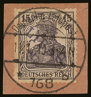 LIBAU  1919 15pf Violet With Type II "LIBAU" Overprint In Violet-blue, Michel 3Ba, Very Fine Used Tied To Neat Piece By  - Sonstige & Ohne Zuordnung