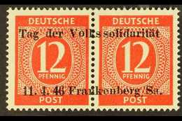 FRANKENBERG  1946 12pf+12pf Local Overprint Across Pair SPACE BETWEEN "SS" PLATE FLAW, Michel 1 F III, Never Hinged Mint - Sonstige & Ohne Zuordnung