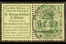 1911-12  'H. Burgsmuller & Sohne' Label+5pf Green Germania Horizontal SE-TENANT PAIR, Michel W2.14, Very Fine Cds Used,  - Andere & Zonder Classificatie