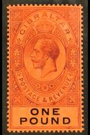 1912-24  £1 Dull Purple & Black On Red, Wmk Mult Crown CA, Chalky Paper, SG 85, Mint. For More Images, Please Visit Http - Gibraltar