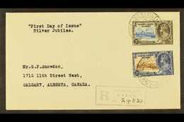 1935 SILVER JUBILEE FDC.  1d And 3d Silver Jubilee, SG 36 And 38, Fine Used On Reg FDC To Canada, Tied By GILBERT & ELLI - Gilbert- Und Ellice-Inseln (...-1979)