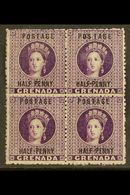 1881  ½d Deep Mauve, Variety "No Hyphen", SG 21d, In Block Of 4 With 3 Normals, Superb Mint. For More Images, Please Vis - Grenada (...-1974)