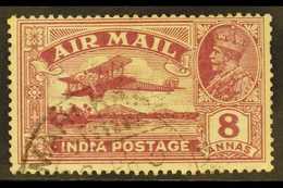 1929  8a Purple Air With REVERSED SERIF On Second "I" Of "INDIA", SG 224b, Very Fine Cds Used With Missing Perf At Right - Andere & Zonder Classificatie