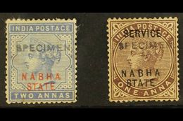 NABHA  1885 Red Overprint 2a Dull Blue, Plus Official 1885 1a Brown-purple, Both With "SPECIMEN" Handstamps, SG 11s And  - Other & Unclassified