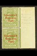 1922-23  9d Olive-green, SG 61, Fine Mint Vertical Marginal PAIR With One Stamp Showing NO ACCENT Variety (position R. 1 - Other & Unclassified