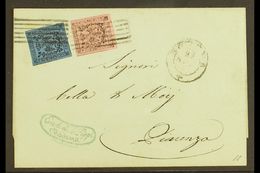 MODENA  1853 Cover To Piacenza Franked Modena 10c On Rose With Stop And 40c On Deep Blue With Stop (Sass 9 & 10) Tied By - Unclassified