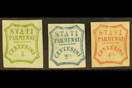 PARMA  1859 5c Yellow Green, 20c Blue And 40c  Vermilion, All Mint No Gum, Showing The Variety "line Through A T I", Sas - Non Classificati