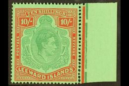 1938-51  10s Bluish Green And Deep Red On Green Key Type Chalky Paper Position 24, SG 113, Fine Never Hinged Mint Margin - Leeward  Islands