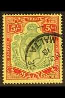 1914-21  5s Green & Red On Yellow, SG 88, Very Fine Used With Fully Dated Cds Cancel, Very Fresh. For More Images, Pleas - Malta (...-1964)