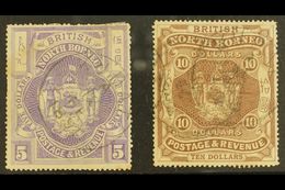 1889  $5 & $10 Values, SG 49/50, Fine Postal Cds Used, The $5 With Various Faults, The $10 Short Perf. Very Scarce (2 St - Borneo Del Nord (...-1963)