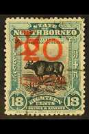 1916  20c On 18c Blue-green Red Cross Overprint In Carmine, SG 211, Fine Cds Used, Fresh. For More Images, Please Visit  - Nordborneo (...-1963)