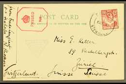 1941  (Sept) Postcard To Switzerland, Bearing 1½d Carmine Tied Sesheke Cds, Triangular "PASSED BY CENSOR/8" And Further  - Rhodesia Del Nord (...-1963)