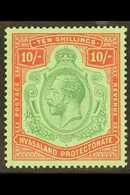 1913-21  10s Green And Deep Scarlet / Green, Wmk Mult Crown CA, SG 96e, Never Hinged Mint. For More Images, Please Visit - Nyassaland (1907-1953)