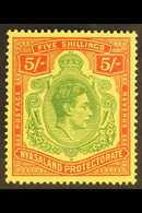 1938-44  5s Green & Red On Pale Yellow, Ordinary Paper, SG 141a, Never Hinged Mint. For More Images, Please Visit Http:/ - Nyasaland (1907-1953)