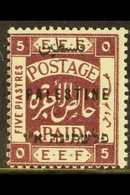 1921-22  5p Deep Purple OVERPRINT DOUBLE ONE ALBINO Variety (SG 67a, Bale 67d), Fine Lightly Hinged Mint, Very Fresh. Th - Palestine
