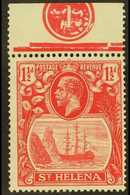 1922-37  1½d Deep Carmine-red "Badge Of St Helena", SG 99f, Mint Top Marginal With Control "1", Usual Brownish Gum. For  - Saint Helena Island