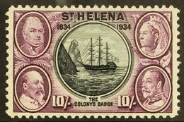 1934  10s Black & Purple Centenary, SG 123, Superb Mint, Very Fresh. For More Images, Please Visit Http://www.sandafayre - St. Helena