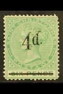 1886  4d On 6d Green, Surcharge Double, SG 25b, Mint With Part Original Gum ,some Paper Adherence On Reverse. Clear Ligh - St.Christopher-Nevis-Anguilla (...-1980)