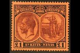 1920-22  £1 Purple & Black/red, SG 36, Very Fine Mint For More Images, Please Visit Http://www.sandafayre.com/itemdetail - St.Kitts E Nevis ( 1983-...)
