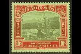 1923  10s Black & Red/emerald "Mount Misery, SG 58, Very Fine Mint For More Images, Please Visit Http://www.sandafayre.c - St.Kitts And Nevis ( 1983-...)