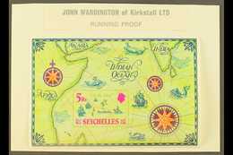 WADDINGTON'S RUNNING PROOF  For The 1971 "On The Map" Miniature Sheet, SG MS293, Attached To Proof Card, Very Fine Mint  - Seychelles (...-1976)