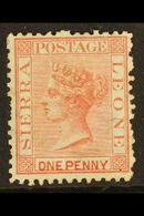 1872-73  1d Rose-red WATERMARK CROWN TO LEFT Variety, SG 7w, Unused No Gum, Small Faults, Fresh Colour. For More Images, - Sierra Leone (...-1960)