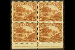 1927-30  4d Brown, Perf.14 X 13½, Imprint Block Of 4, SG 35c, One Slightly Toned Perf At Top, Otherwise Very Fine Mint.  - Ohne Zuordnung