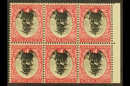 1930/1  1d Black & Carmine, Type I, Watermark Inverted, Booklet Pane Of 6 With Binding Margin, English Stamp First, SG 4 - Unclassified