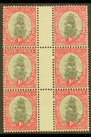 1933-48  1d Grey & Carmine, Perf.13½x14 Gutter Block Of 6, Watermark Upright, SG 56d, Never Hinged Mint. For More Images - Unclassified