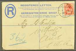 1917  (18 Jun) 4d Blue Registered Envelope To Aus Uprated With 1d Union Stamp Tied By Fine "AR OAB" Altered German Cds P - Africa Del Sud-Ovest (1923-1990)