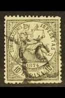 1874  10p Black "Justice" Allegory, SG 226,  Used With Neat Arana "5" Cancel Of Granada. Tiny Hinge Thinning Patch But V - Other & Unclassified