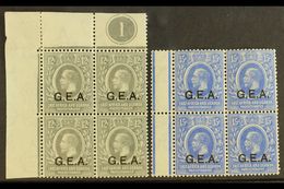 1921  12c Grey "G.E.A." Opt, SG 63, Upper Left Corner PLATE '1' BLOCK Of 4 Fine Mint (all Stamps NHM) And 15c Bright Blu - Tanganyika (...-1932)