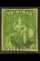 1859  6d Yellow- Green Pin-perf 12½, SG 35, Very Fine Used, Pin-perfs On Both Vertical Sides And Trimmed (probably At Th - Trinidad & Tobago (...-1961)