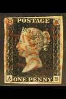 1840  1d Black 'AB' Plate 1b, Cancelled By Both RED + BLACK MALTESE CROSS Cancellations, SG Spec A1(2)vk, Very Fine With - Unclassified