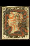 1840  1d Black 'OH' Plate 1a, SG 2, Used With 4 Margins And Lovely Near- Complete Upright Red MC Cancellation. A Stunnin - Non Classificati