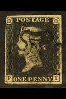1d Black  SG 2, Plate 8, Check Letters "P - I", Used With 3 Margins & Small Corner Crease (1 Stamp) For More Images, Ple - Unclassified