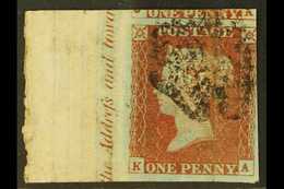 1841 MARGINAL INSCRIPTION.  1d Red-brown 'KA', SG 8, Used Marginal Example With Black Maltese Cross And With Full Selved - Altri & Non Classificati