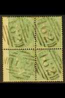 1855-57  1s Green, No Corner Letters, SG 72, A Fine Used BLOCK OF FOUR With Wing Margin At Left, Cancelled By Neat "162" - Sonstige & Ohne Zuordnung