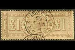 1884  £1 Brown-lilac, Watermark Three Imperial Crowns, SG 185, Very Fine Used With "Manchester / York St" Fully Dated Cd - Sonstige & Ohne Zuordnung