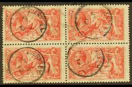 GUERNSEY  1918-19 5s Rose-red Seahorse, Bradbury Printing, SG 416, Good Used BLOCK OF FOUR With July 3rd 19 Cds Cancels. - Altri & Non Classificati