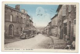 JOLIE CPSM ANIMEE PONTARION, ANCIENNE CAMIONNETTE DEVANT LE CAFE - BOULANGERIE DANS LA GRANDE RUE, CREUSE 23 - Pontarion