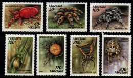 Tanzania 1994 Spiders 7 Values MNH Trobidium, Tarantula, Zebra Spider, Micrommata, Barn Spider, Orb-weaver Garden Spider - Spiders