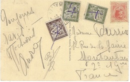 1929- C P A De Monte Carlo Affr. à 25 C Remis Au Bureau De Menton  TAXE  50 C  Oblit. Croix à L'encre - Lettres & Documents