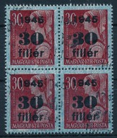 ** 1945 Kisegít? 30f/30f Négyestömb Kett?s Felülnyomással. Látványos, Ritka Darab! / Mi 789 Block Of 4 With Double Overp - Autres & Non Classés