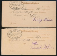 1885-1887 2 Db Vétbizonyítvány 'KASSA' - Sonstige & Ohne Zuordnung