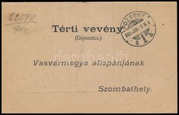 1905 Díjmentes Tértivevény 'POZSONY' - Szombathely - Sonstige & Ohne Zuordnung